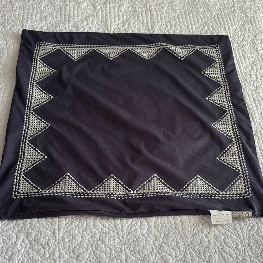 Ink + Ivy Isla Cotton Embroidered Edge Geometric Euro Shams Set of 2 Gray White